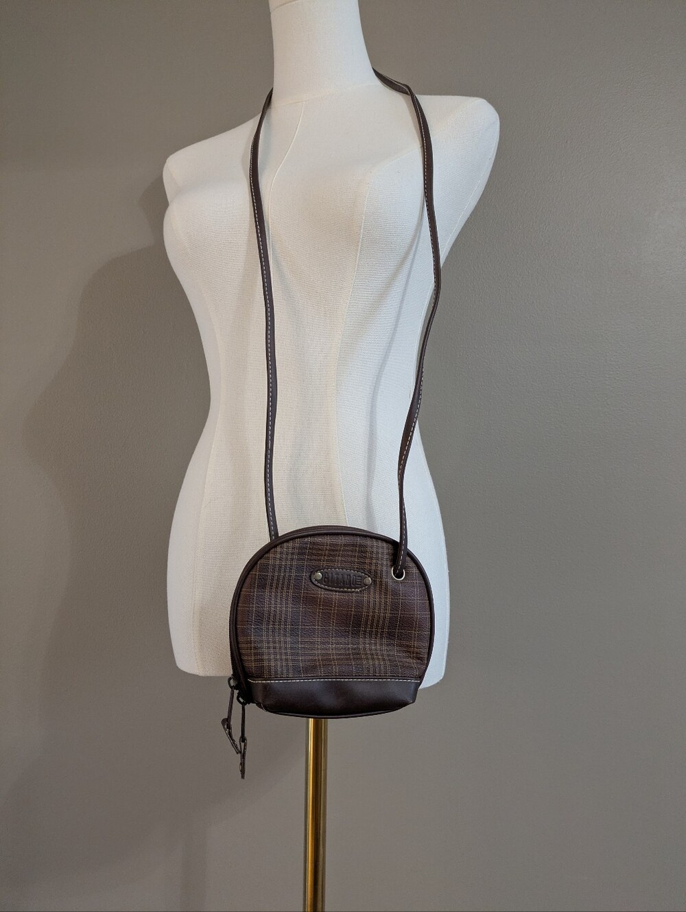 Gitano Accessories Brown Plaid Small Crossbody Bag Half Moon Zip Closure